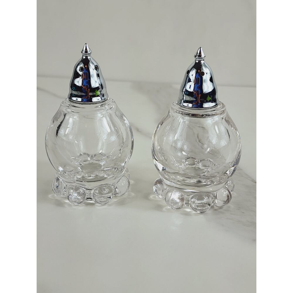 Imperial Candlewick Salt & Pepper Shakers Boopi Pattern 3 1/2" Glass 60's Vtg